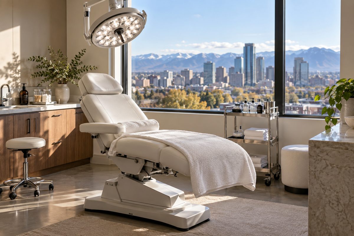 Private treatment suite with adjustable procedure chair and calibrated task lighting